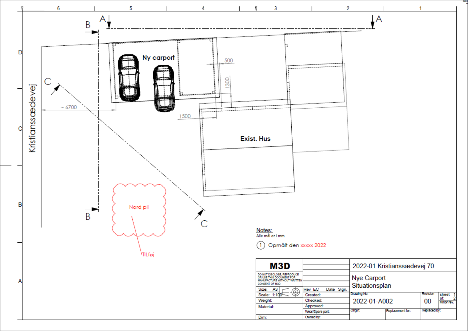 - Situationsplan (Solidworks)
J2 er grundens fix point
16 bygning hjørne